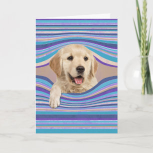 Dich denkend Golden Retriever in abstraktem Loch Karte