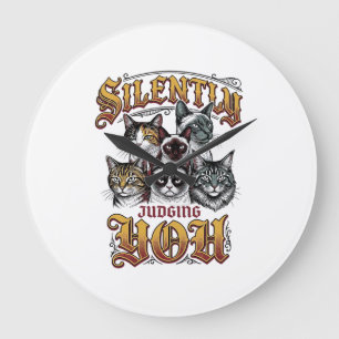 Dich stillschweigend verurteilendes Vintage-Katze- Große Wanduhr