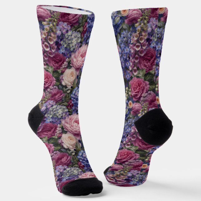 Dichte englische Gartenblumenanordnung Socken (Gewinkelt)