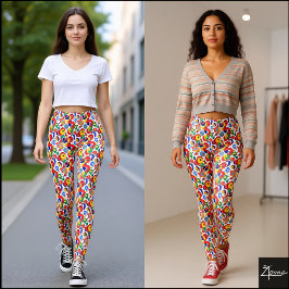 Dichte Retro-Primärfarben-Abstraktes Gekritzel Leggings