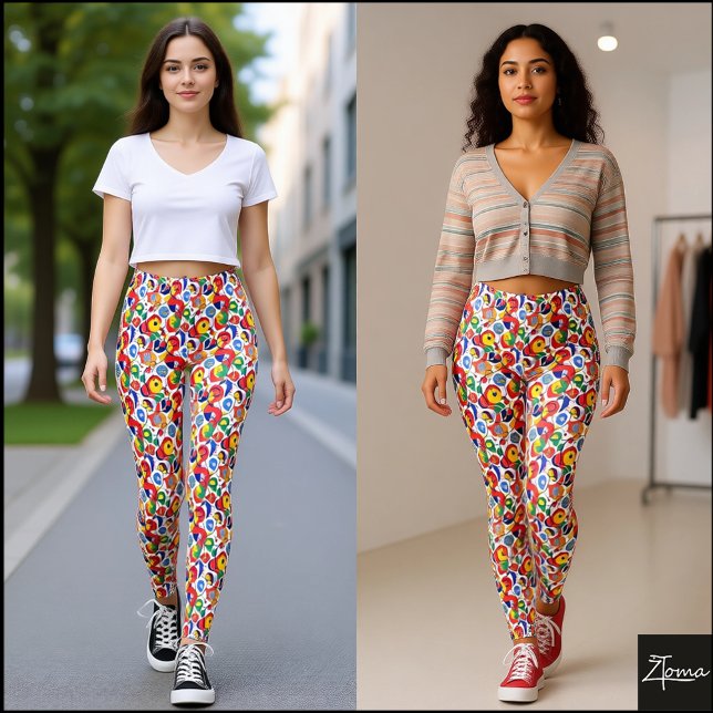 Dichte Retro-Primärfarben-Abstraktes Gekritzel Leggings (Von Creator hochgeladen)