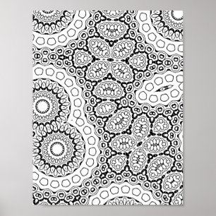Dichtes Blumen-Mandala-Fliesenmuster-Malvorlage Poster
