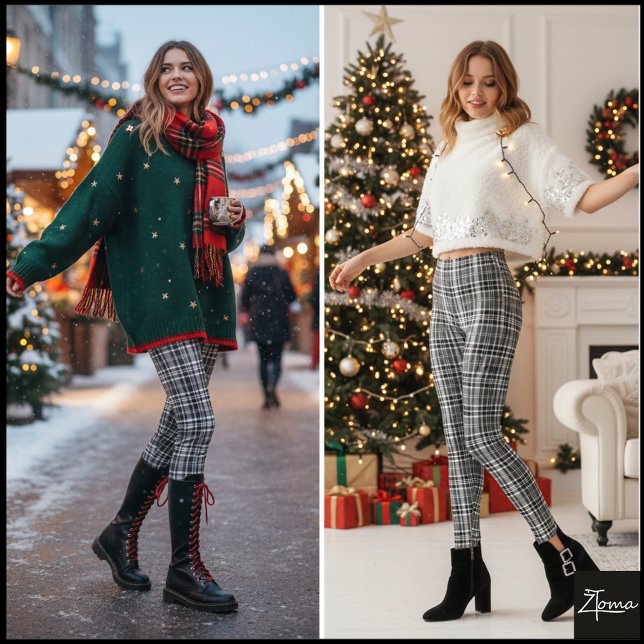 Dichtes Graustufen-Schwarz-Weiß-Karo Leggings (Von Creator hochgeladen)