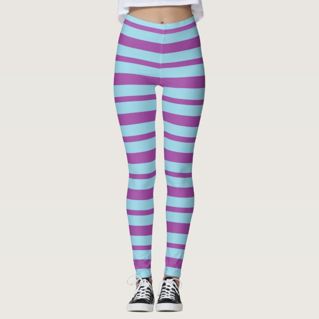 Dick und dünne Pastel Blau und Lila Streifen Leggings (Vorderseite)