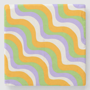 Dicke Abstrakt grüne Orange Lila Retro Wavy Steinuntersetzer
