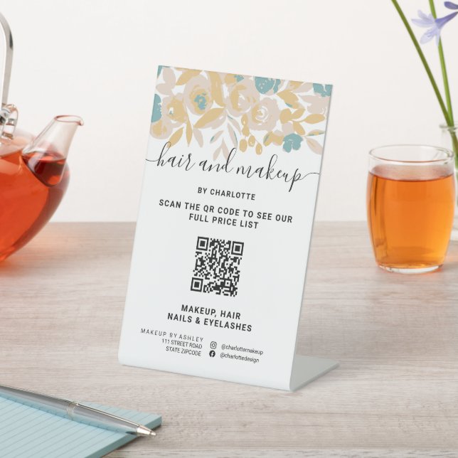 Dicke abstrakte Chic floral Make-up Digital QR Pre Sockelschild (In SItu)