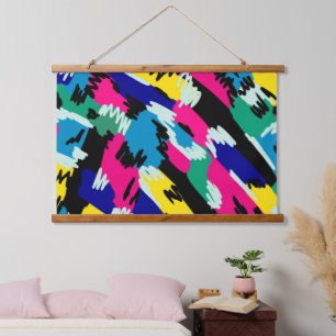 Dicke Abstrakte Kunst in Primärfarben Wandteppich Mit Holzrahmen