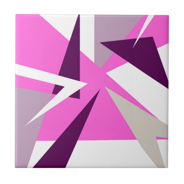 Dicke Abstrakte Kunst Lila Pink Grau Fliese (Vorderseite)