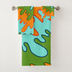 Dicke Abstrakte Orange Green Liquid Tropfen Wavy S Badhandtuch Set