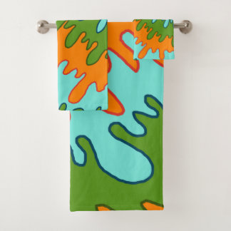 Dicke Abstrakte Orange Green Liquid Tropfen Wavy S Badhandtuch Set