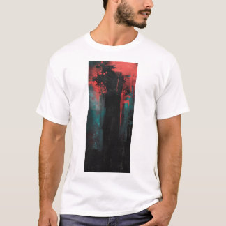 Dicke Abstrakte Schwarz-Rot-Kunst-T - Shirt