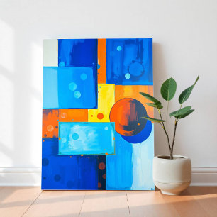 Dicke Abstrakte Wall Art in Blau, Orange und Gelb Leinwanddruck
