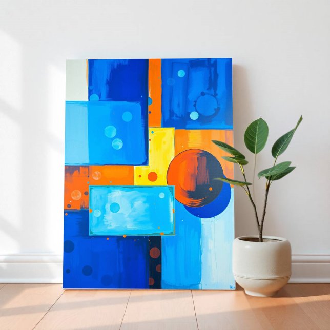 Dicke Abstrakte Wall Art in Blau, Orange und Gelb Leinwanddruck (Von Creator hochgeladen)