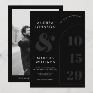 Dicke Ampersand & Date Black & White Foto Hochzeit Einladung