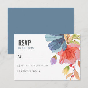 Dicke Aquarellfarben Wildblumen Blaue Hochzeit RSV Einladung