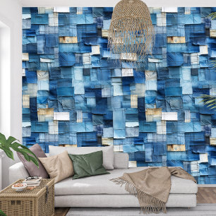 Dicke, blaue Indigo-Collage Papier Textur Tapete