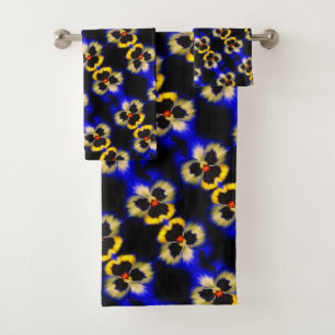 Dicke blaue Pansy-Blume Abstraktes Muster Badhandtuch Set