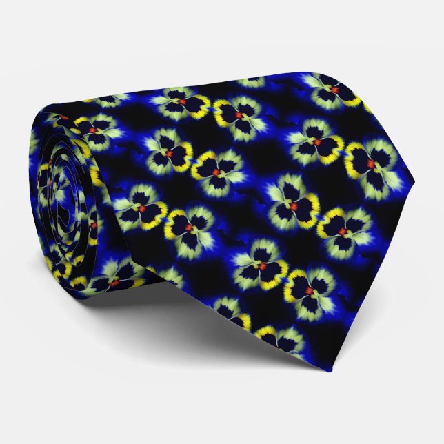 Dicke blaue Pansy-Blume Kleines Muster Krawatte (Gerollt)