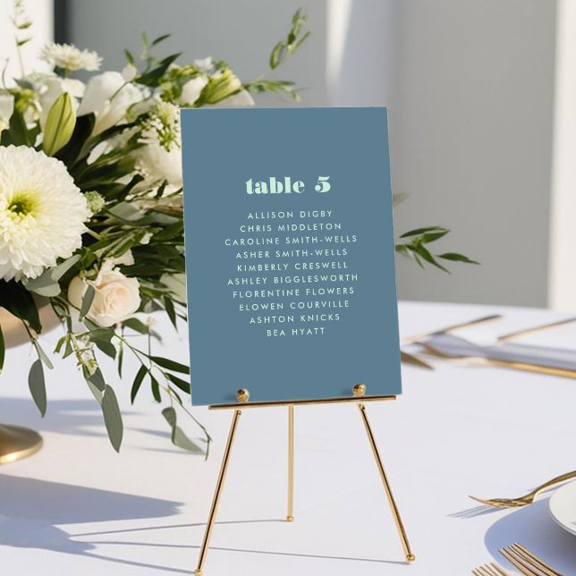 Dicke blaue Typografie-Tischnummer-Sitzdiagramm (Bold Blue Typography Wedding Table Number Seating Chart Card)