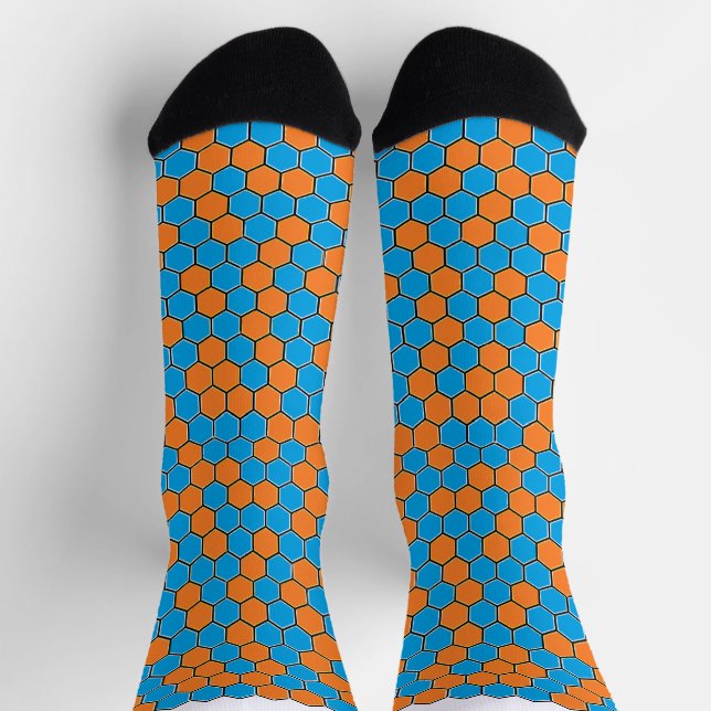 Dicke blaue und orange Honeycomb Socken (Oben)