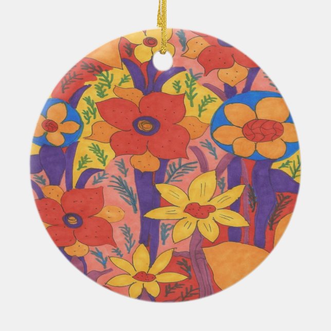 Dicke Bohemische Orange Garden Print Keramikornament (Hinten)