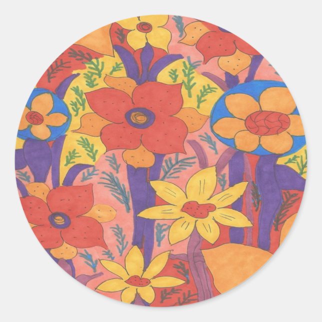 Dicke Bohemische Orange Garden Print Runder Aufkleber (Vorderseite)