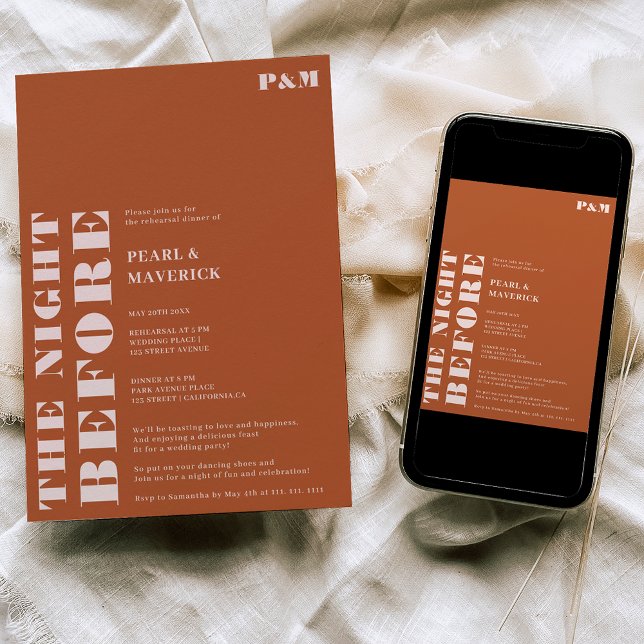 Dicke boho terracotta Hochzeit Probe Dinner Einladung (Von Creator hochgeladen)