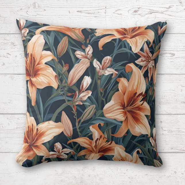 Dicke Botanische Tiger Lily Floral Muster Kissen (Botanical tiger lily throw pillow)