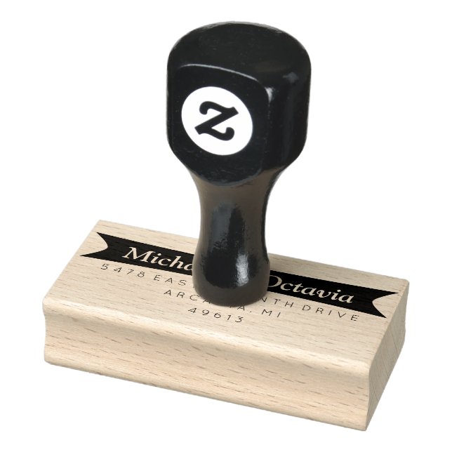 Dicke Briefmarke aus hochzackiger Rücksendeadresse Gummistempel (Stempel)