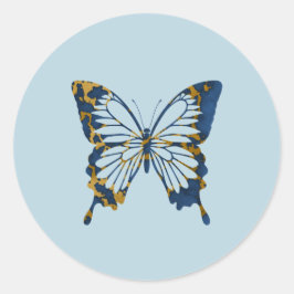 Dicke dunkelblaue und goldene Marmorbutterfly Runder Aufkleber