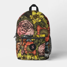 Dicke dunkle Vintage Florals Rosa Monogramm Bedruckter Rucksack