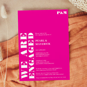 Dicke, einfache neonrosa Hochzeitsfeier Einladung
