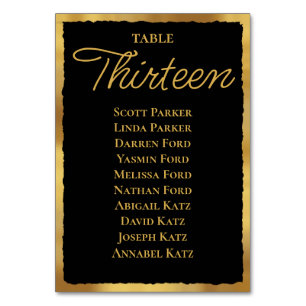 Dicke, elegante schwarze Gold Edge Seating Chart Tischnummer