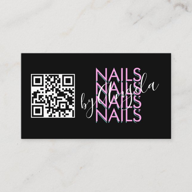 Dicke Eyelashes Salon Nails QR Code Pink Black  Visitenkarte (Vorderseite)