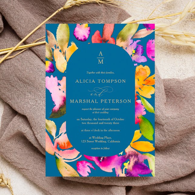 Dicke fallübergroße Foto-Hochzeit mit floralen Aqu Einladung (Von Creator hochgeladen)