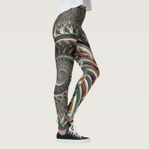 Dicke Fraktal Metallische Streifen Nautilus Swirl Leggings