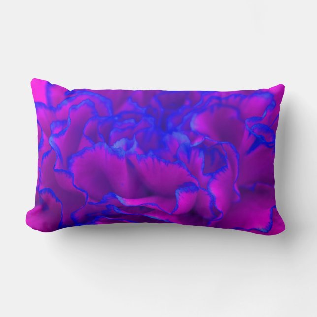Dicke Fuschia Pink und Blue Carnation Blume Lendenkissen (Vorderseite)
