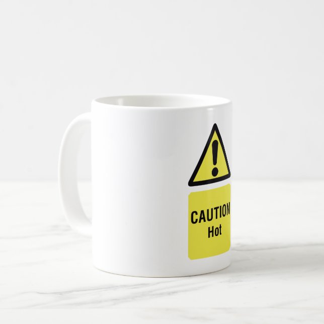 Dicke gelbe Vorsicht Hot Sign Safety Kaffeetasse (Vorderseite Links)