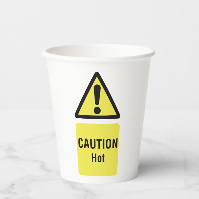 Dicke gelbe Vorsicht Hot Sign Safety Pappbecher (Vorderseite)
