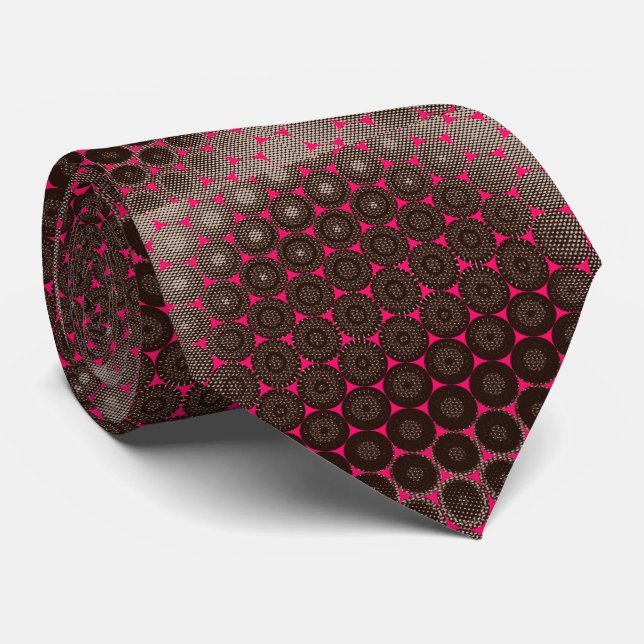 Dicke Geometrie: Fuchsia Eclipse Silk Krawatte (Gerollt)