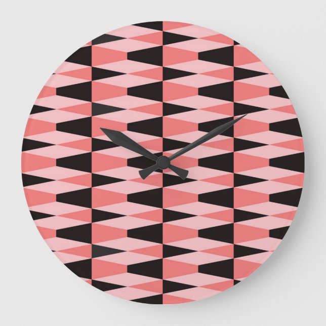 Dicke geometrisch schwarz rosa Muster Große Wanduhr (Vorderseite)