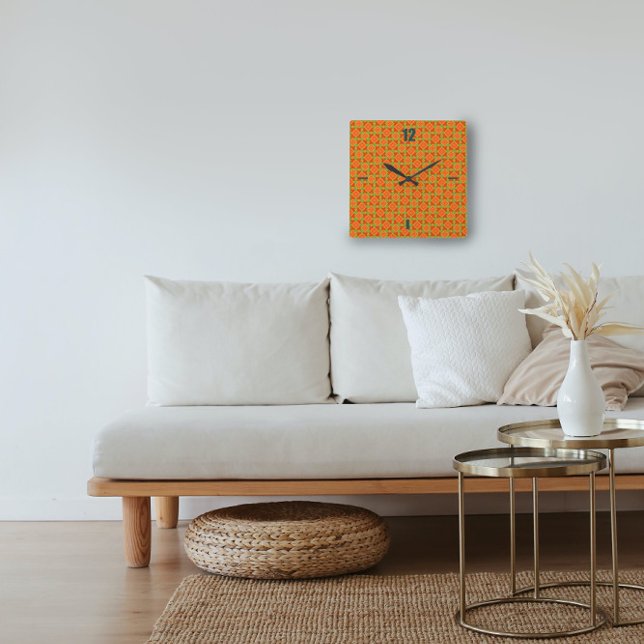 Dicke geometrische Muster Orangefarbene grüne Wall Quadratische Wanduhr (This bold clock enhances an elegant room.)