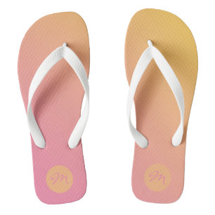 Dicke glänzende Monogramm rosa gelbe Sommer Flip Flops