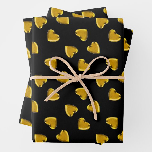 Dicke goldene Herzen Muster schwarz Geschenkpapier Set (Beispiel)