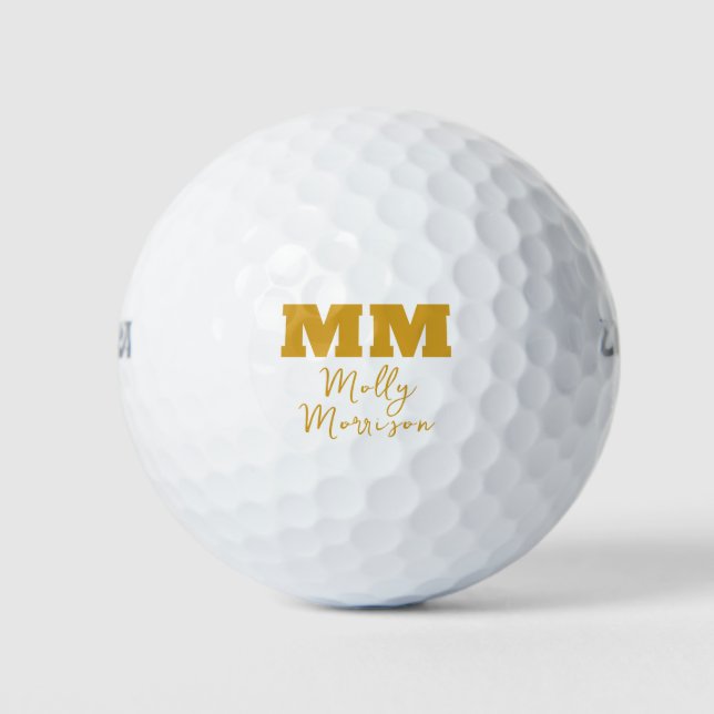 Dicke Goldkalligraphie Monogramm und Name Golfball (Vorderseite)