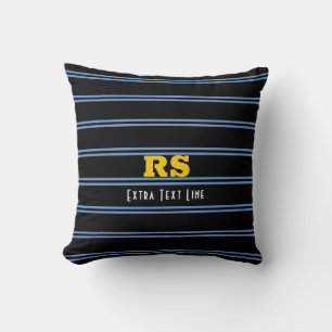 Dicke Goldmonogramm, Name, blaue Linien auf schwar Kissen