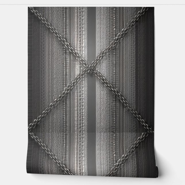 Dicke graue Streifen mit Kreuzketten Tapete (Abrollen)