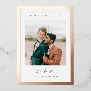 Dicke Grenzfolie Save the Date Minimale Foto-Karte Folieneinladung