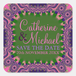 Dicke Grooves Bohemische Funky Save the Date Stick Quadratischer Aufkleber