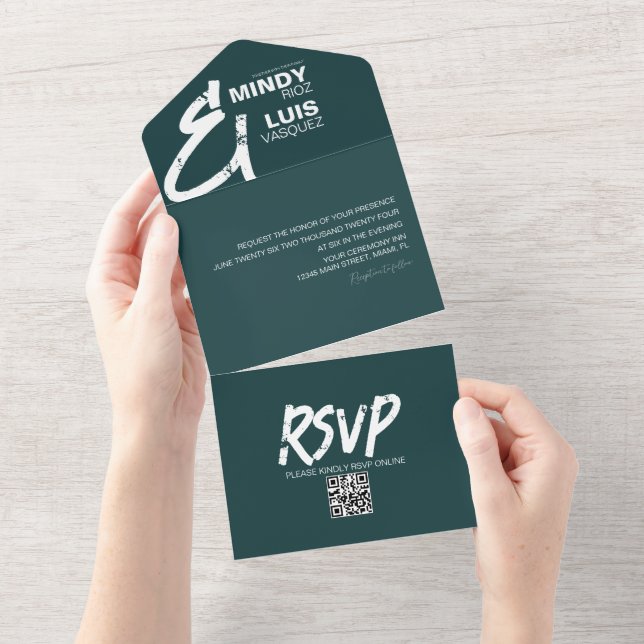 Dicke grüne AMPERSAND Grunge Wedding All In One Einladung (Abreißen)